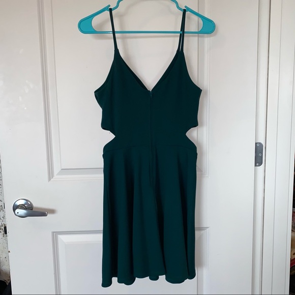 Forest Green Formal Cocktail Mini Dress with Beading and Side Cutouts - Picture 3 of 8